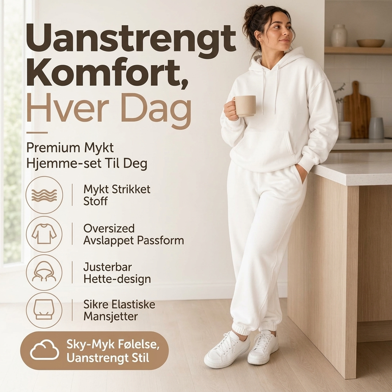 Koselig hettegenser og joggebukse for kvinner, 2-delt sett