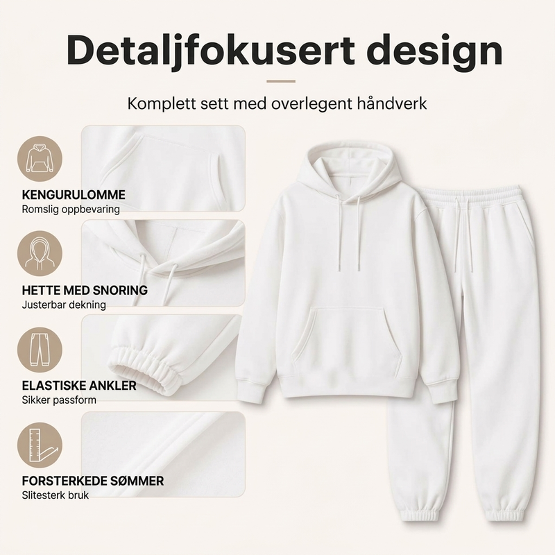 Koselig hettegenser og joggebukse for kvinner, 2-delt sett