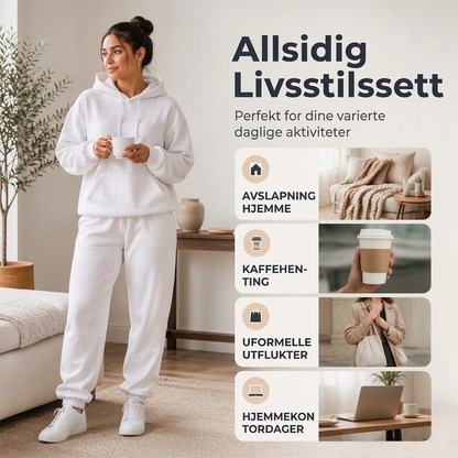 Koselig hettegenser og joggebukse for kvinner, 2-delt sett