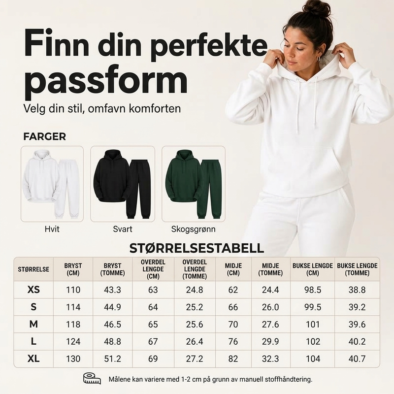 Koselig hettegenser og joggebukse for kvinner, 2-delt sett