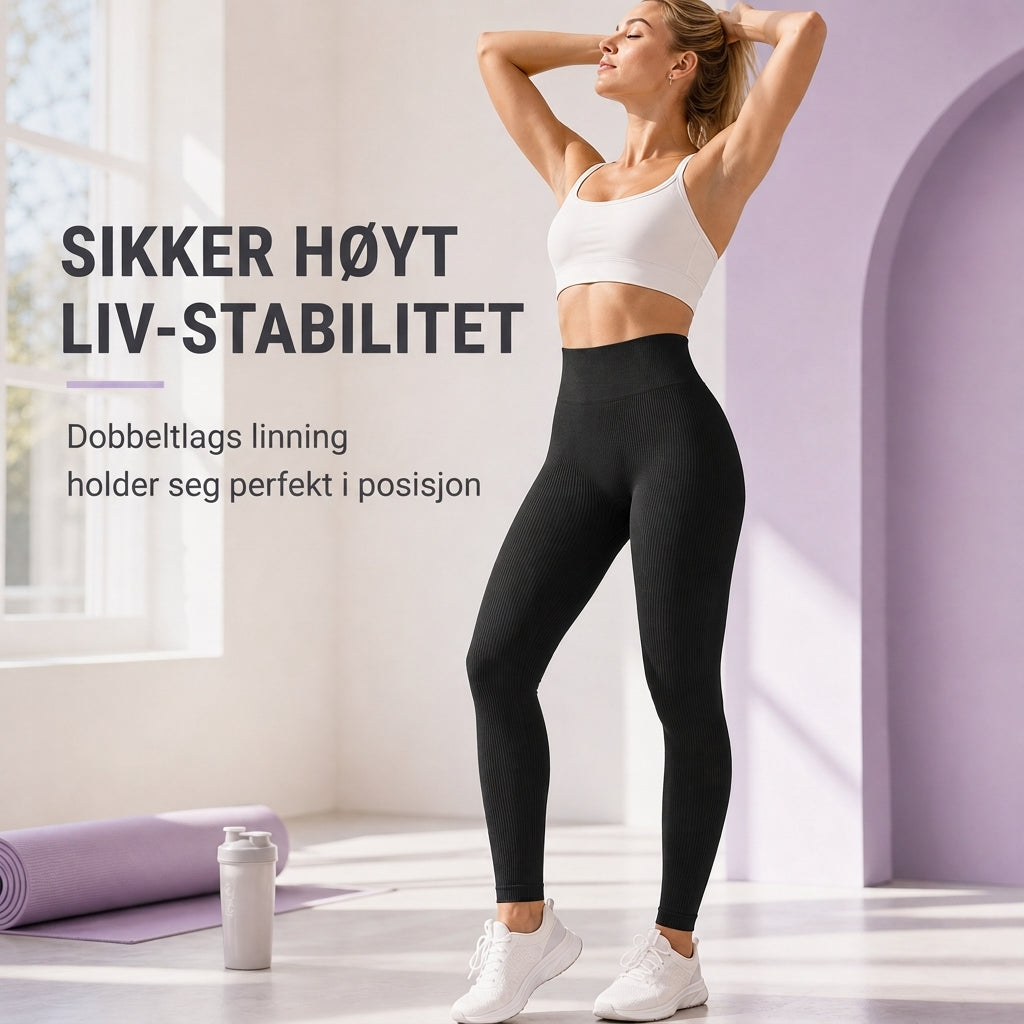 Høytalje sømløse ribbede yogabukser, treningsleggings for sport og trening