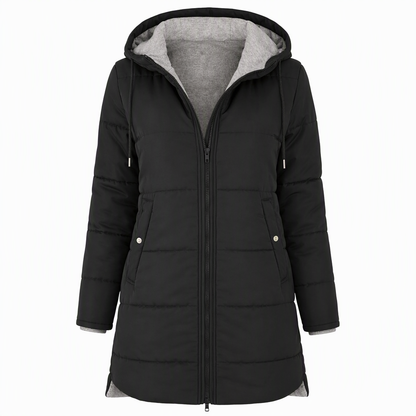 Dameslimfittet, lang vinterjakke med hette 🧥