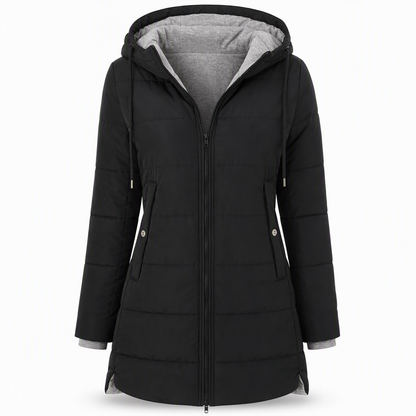 Dameslimfittet, lang vinterjakke med hette 🧥
