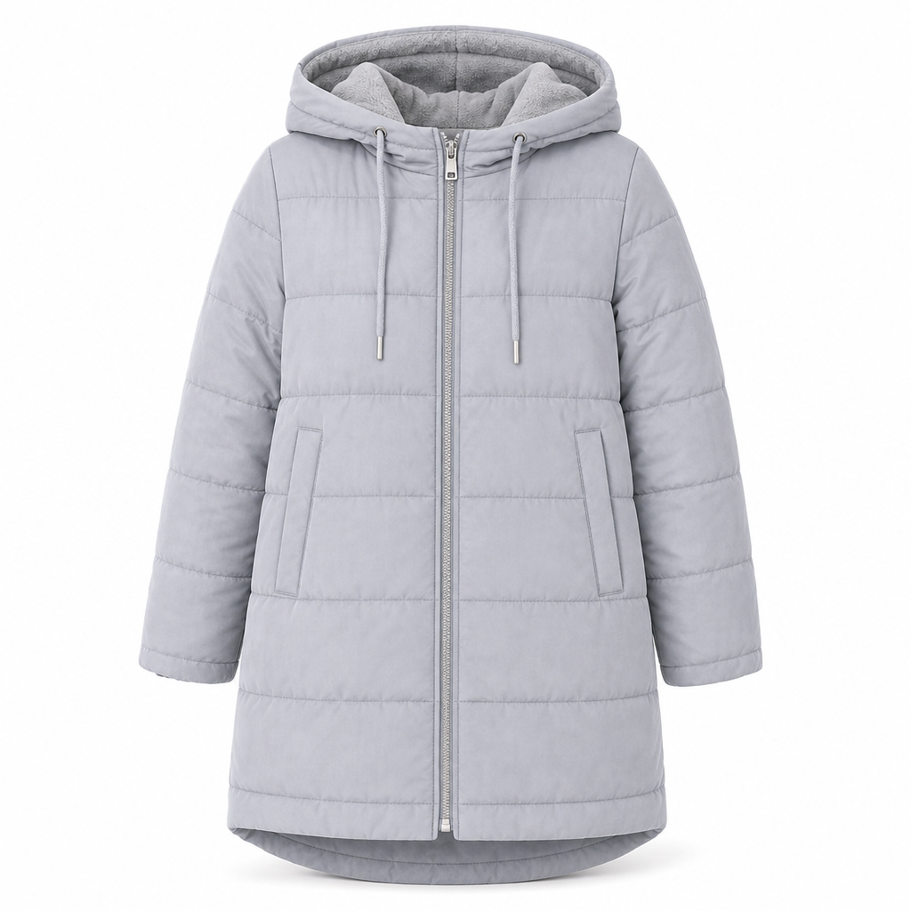 Dameslimfittet, lang vinterjakke med hette 🧥