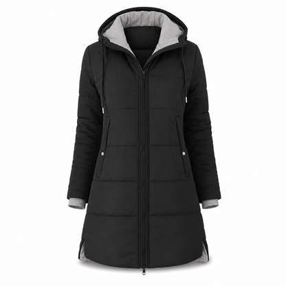 Dameslimfittet, lang vinterjakke med hette 🧥