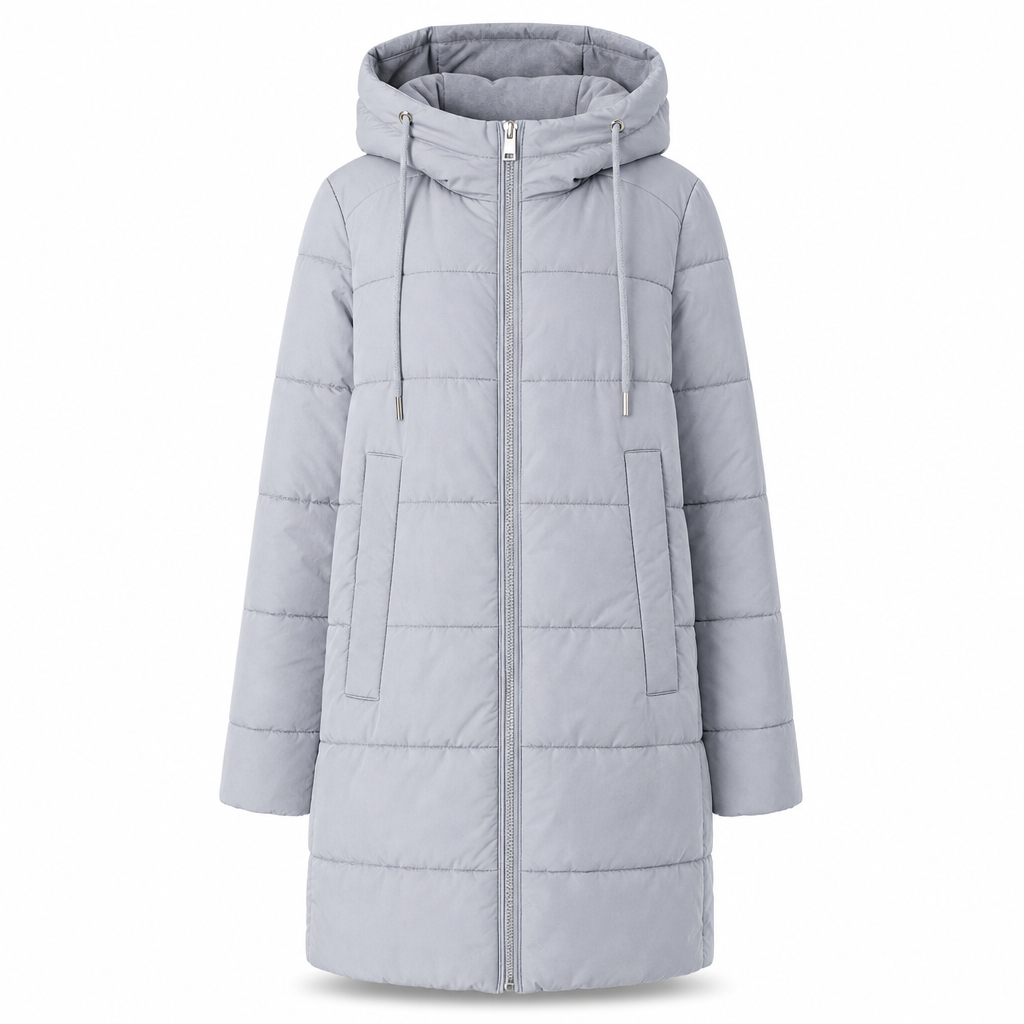 Dameslimfittet, lang vinterjakke med hette 🧥