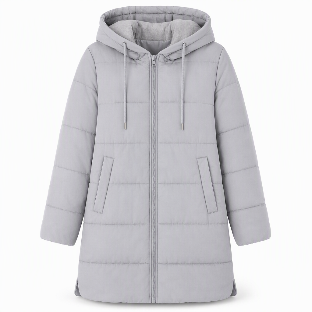 Dameslimfittet, lang vinterjakke med hette 🧥