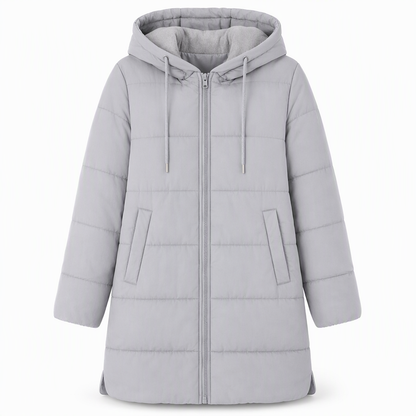 Dameslimfittet, lang vinterjakke med hette 🧥