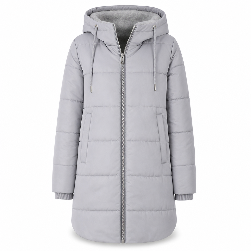 Dameslimfittet, lang vinterjakke med hette 🧥