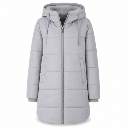 Dameslimfittet, lang vinterjakke med hette 🧥