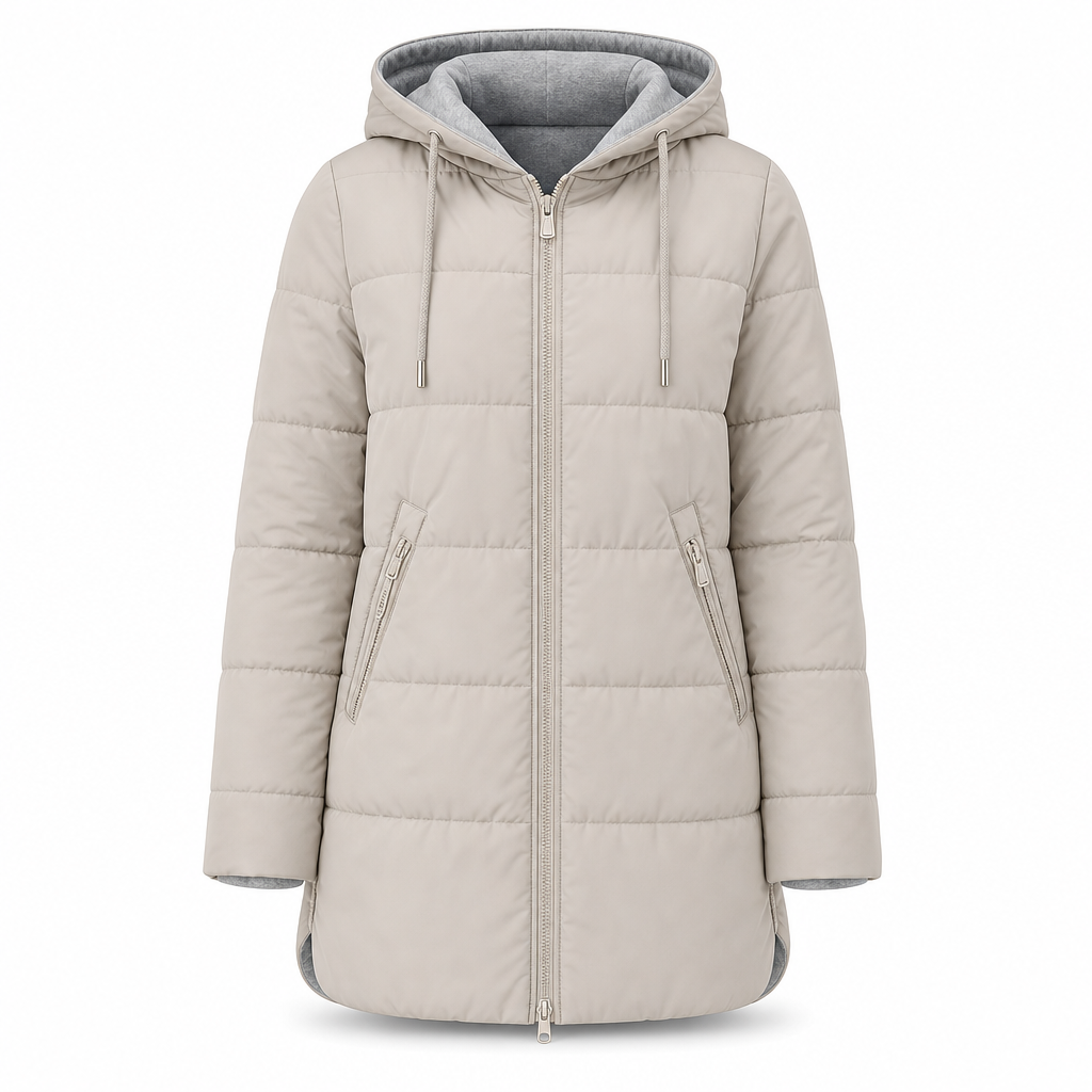 Dameslimfittet, lang vinterjakke med hette 🧥