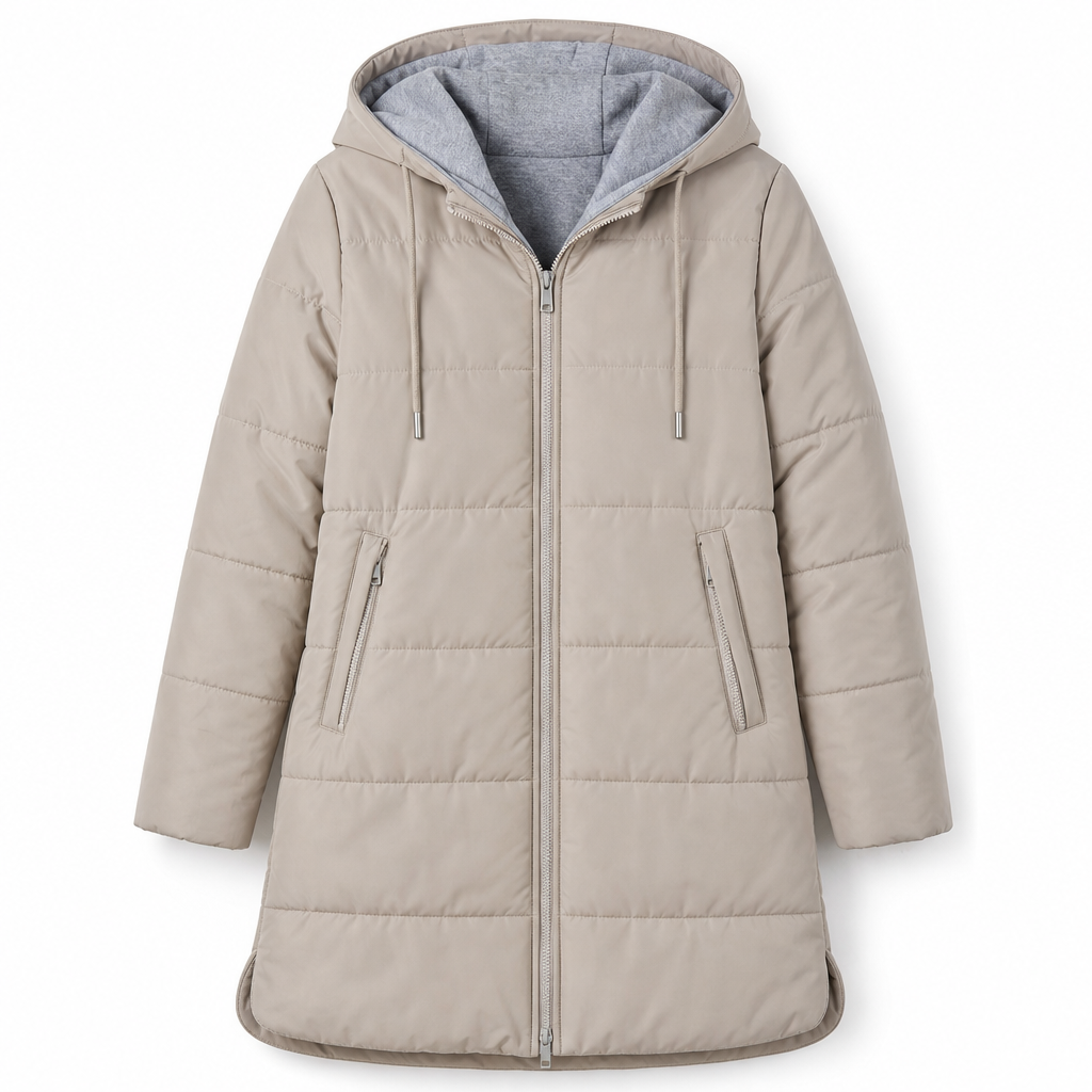 Dameslimfittet, lang vinterjakke med hette 🧥