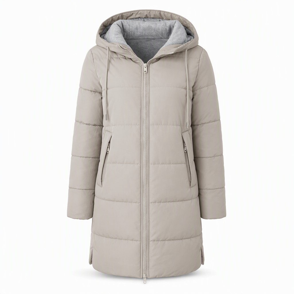 Dameslimfittet, lang vinterjakke med hette 🧥