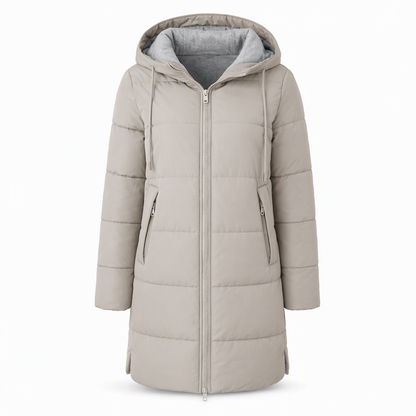 Dameslimfittet, lang vinterjakke med hette 🧥