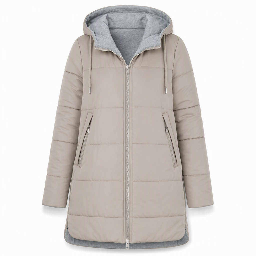 Dameslimfittet, lang vinterjakke med hette 🧥