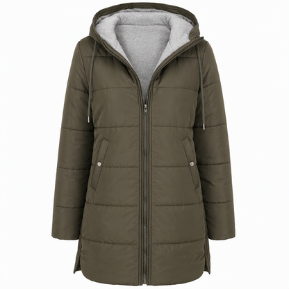 Dameslimfittet, lang vinterjakke med hette 🧥