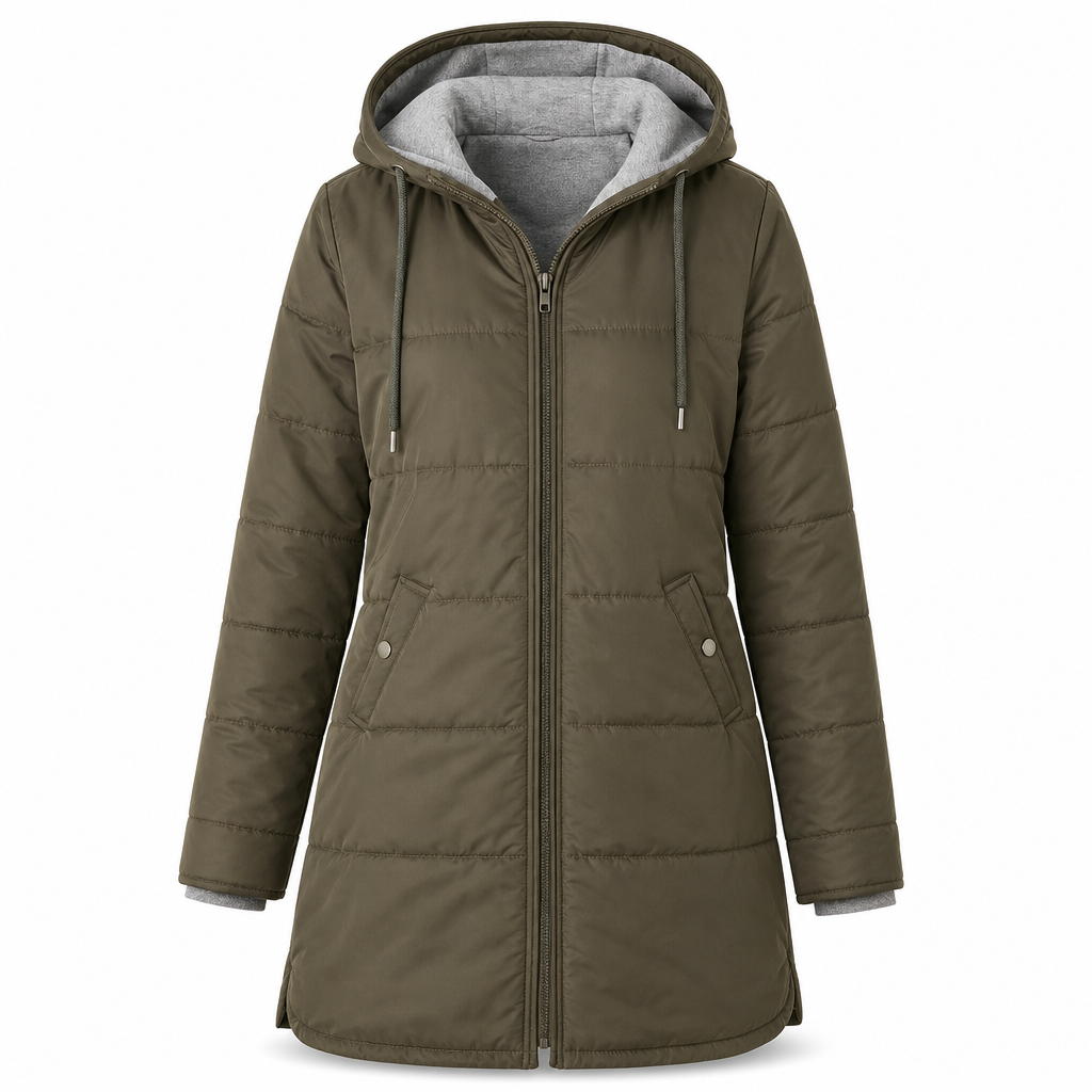 Dameslimfittet, lang vinterjakke med hette 🧥
