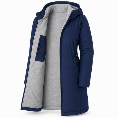 Dameslimfittet, lang vinterjakke med hette 🧥