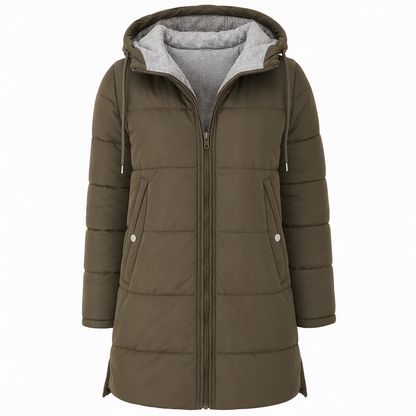 Dameslimfittet, lang vinterjakke med hette 🧥