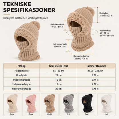 ❄️ 50% RABATT | 3-i-1 strikket vinterbalaklava – lue, ansiktsmaske & halsvarmer