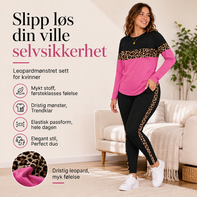 Uformelt 2-delt sett med leopardmønster for kvinner