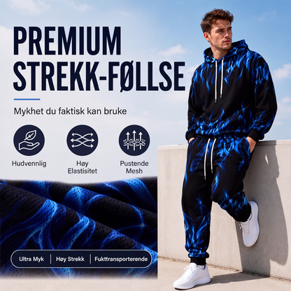 Trykt hettegenser og joggebukse-sett for menn