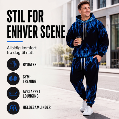 Trykt hettegenser og joggebukse-sett for menn