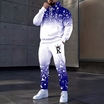 Trykt hettegenser og joggebukse-sett for menn