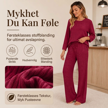 Ribbestrikket overdel og rette buksesett for kvinner