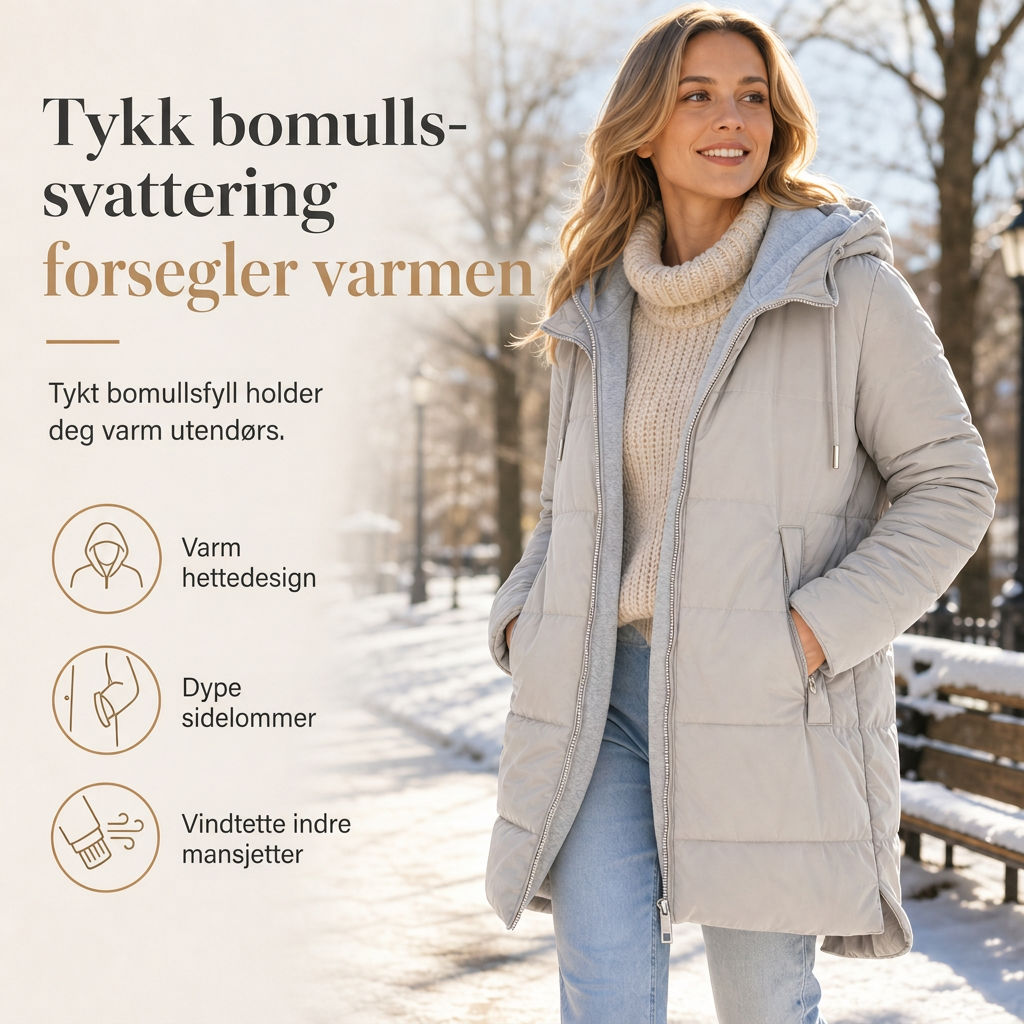 Dameslimfittet, lang vinterjakke med hette 🧥