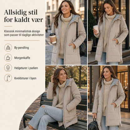 Dameslimfittet, lang vinterjakke med hette 🧥