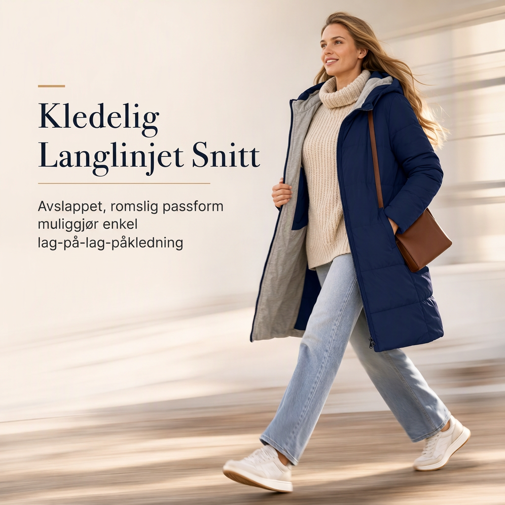 Dameslimfittet, lang vinterjakke med hette 🧥