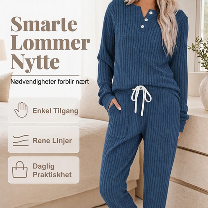 To-delt sett for kvinner med topp og bukse med snøring