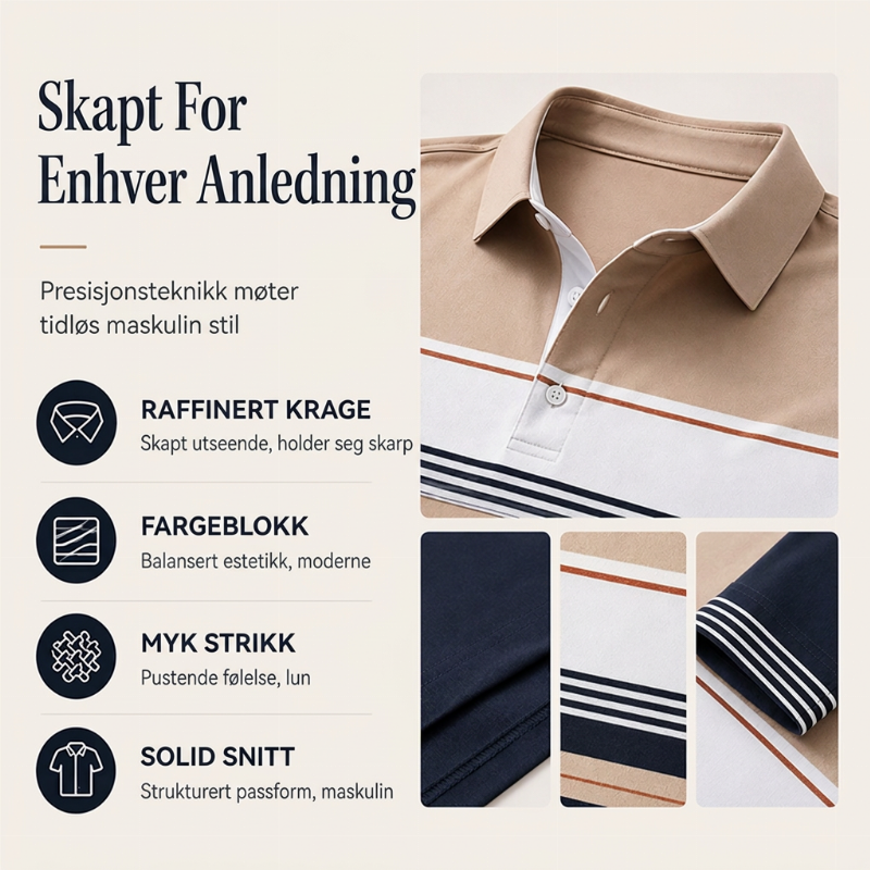 Klassisk fargeblokkert stripet topp for menn