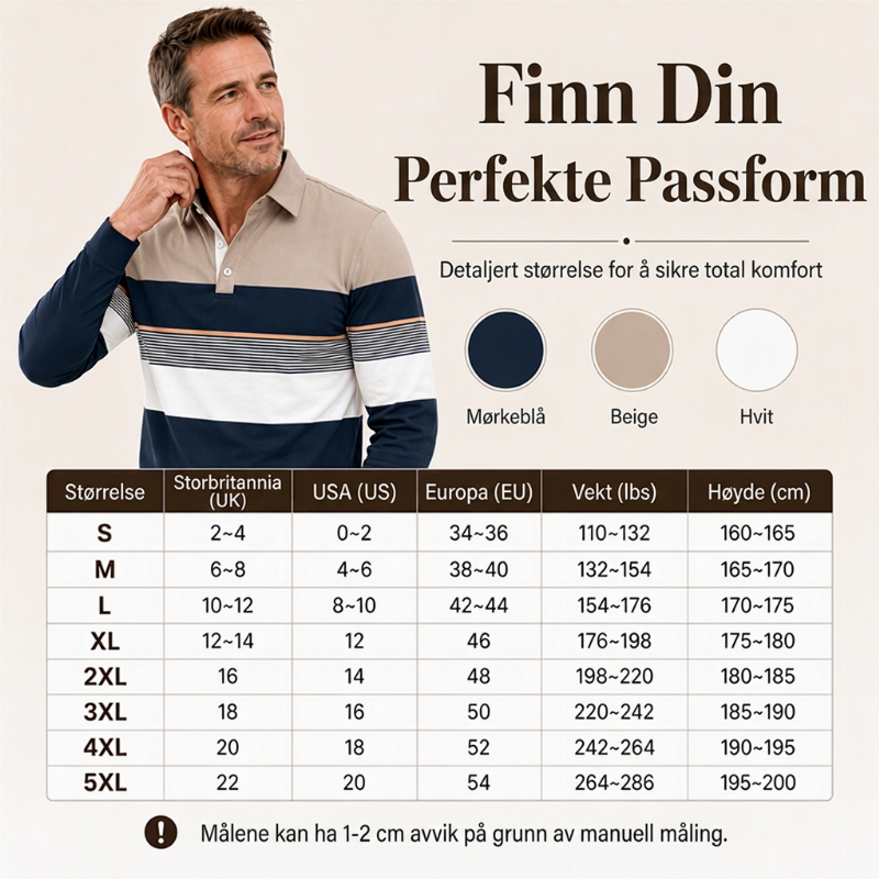 Klassisk fargeblokkert stripet topp for menn