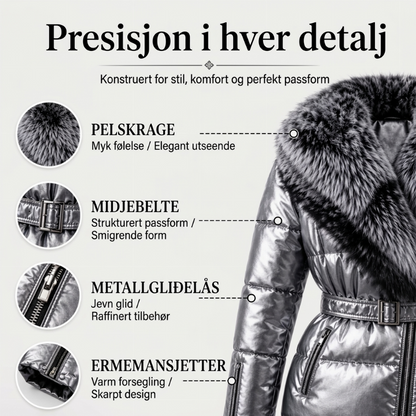 Damesydd jakke med krage av kunstig pels