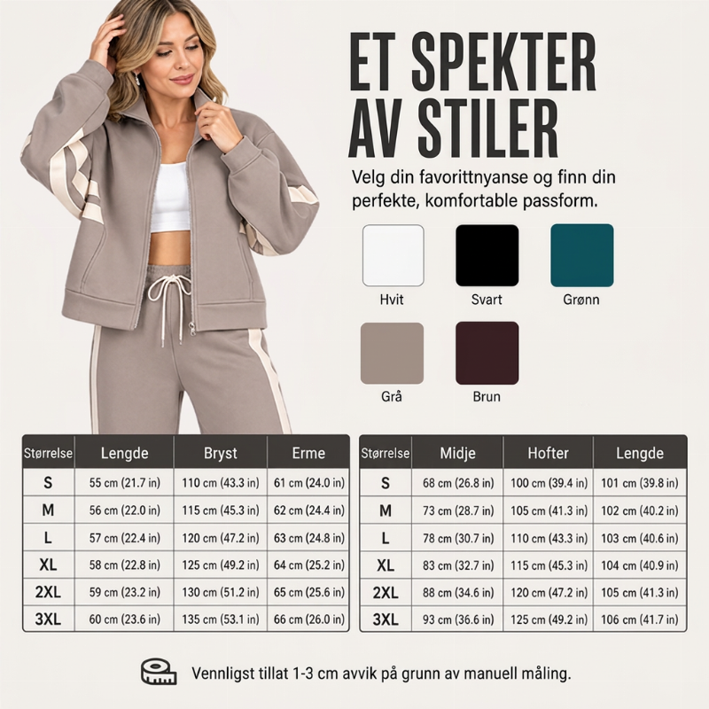 Sporty stripesett i to deler for kvinner