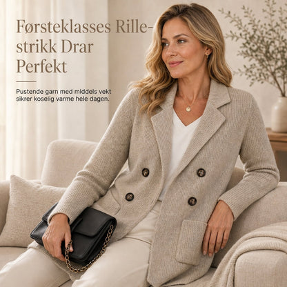 🌸Dobbeltknappet ribbestrikket genser for kvinner med lommer og avsatt krage