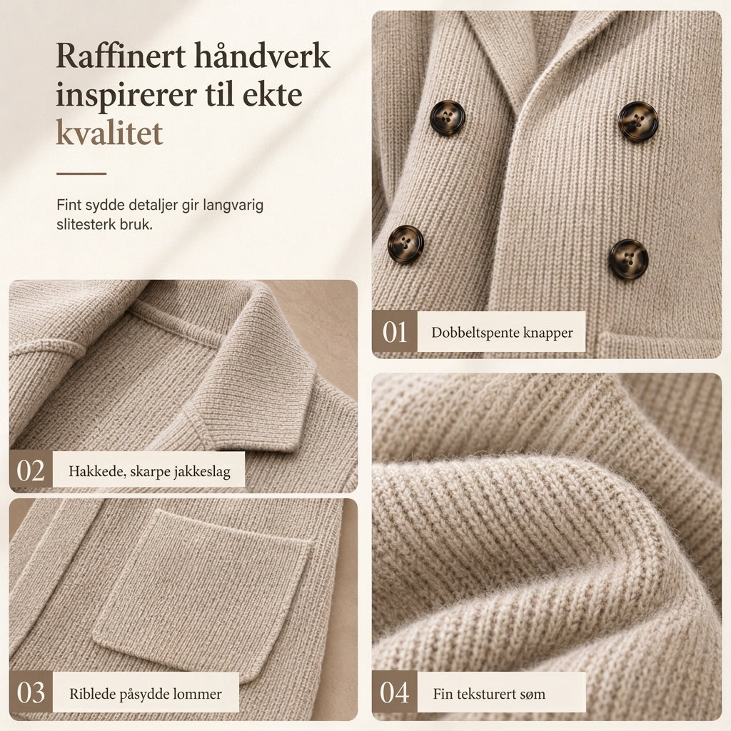 🌸Dobbeltknappet ribbestrikket genser for kvinner med lommer og avsatt krage