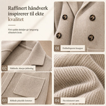 🌸Dobbeltknappet ribbestrikket genser for kvinner med lommer og avsatt krage