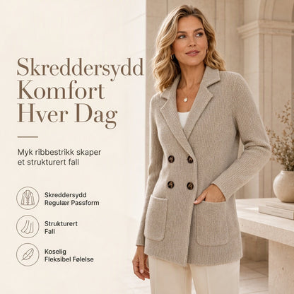 🌸Dobbeltknappet ribbestrikket genser for kvinner med lommer og avsatt krage