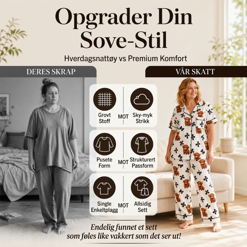 3-dørs pysjsett for kvinner med høylansku-ku-mønster