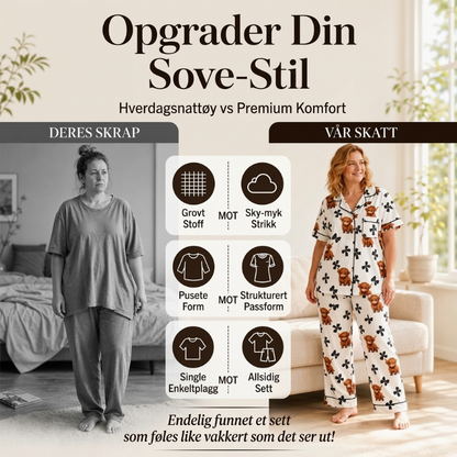 3-dørs pysjsett for kvinner med høylansku-ku-mønster