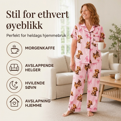 3-dørs pysjsett for kvinner med høylansku-ku-mønster