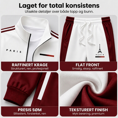 Herrejakke med glidelås i fargeblokk + bukse med snøring-sett