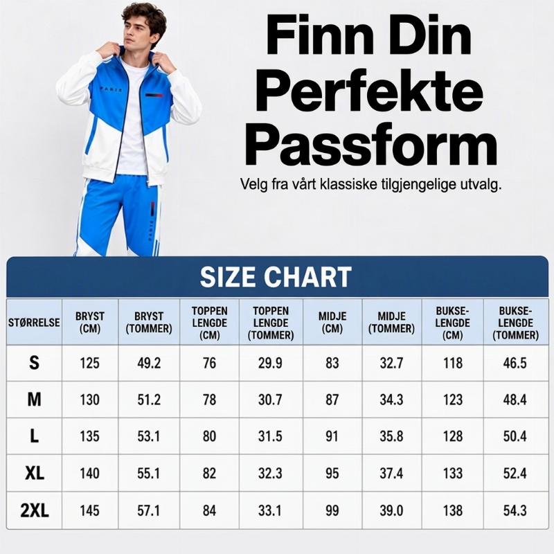 Herrejakke med glidelås i fargeblokk + bukse med snøring-sett