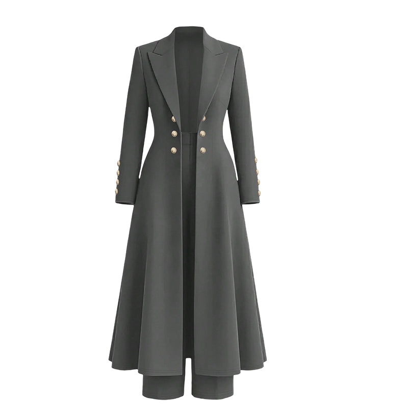 Elegant to-dørs høstoutfit for kvinner med retro langermet kåpe og enkle bukser