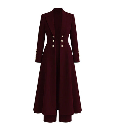 Elegant to-dørs høstoutfit for kvinner med retro langermet kåpe og enkle bukser