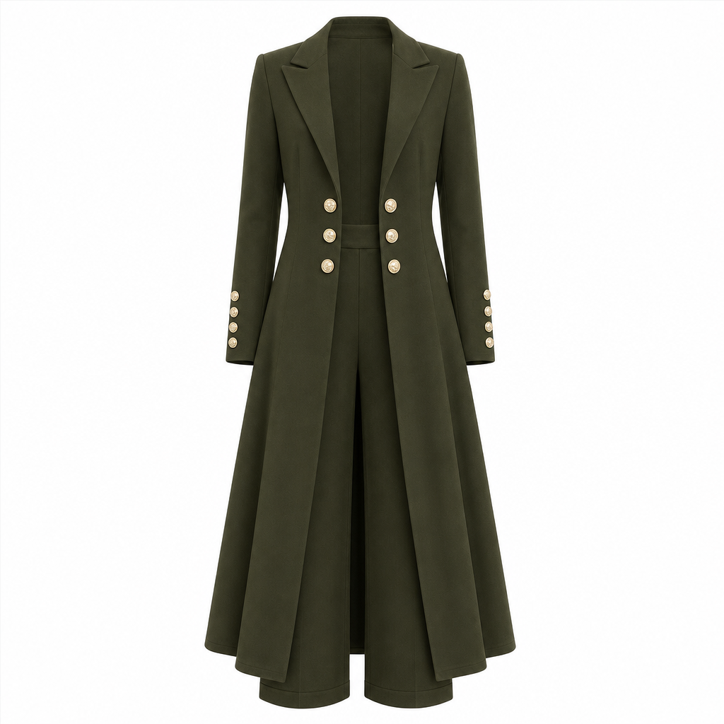 Elegant to-dørs høstoutfit for kvinner med retro langermet kåpe og enkle bukser