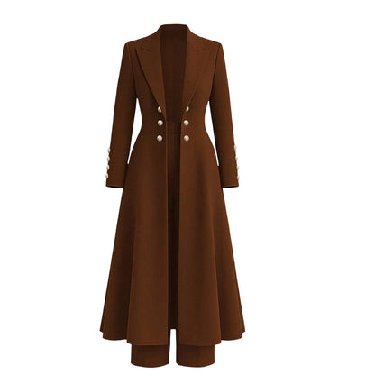 Elegant to-dørs høstoutfit for kvinner med retro langermet kåpe og enkle bukser